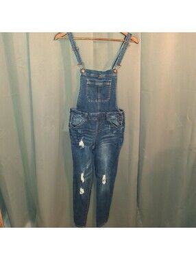 Wax Jean Basic Denim Distressed Blue Overalls - Medium